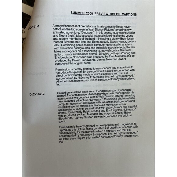 Walt Disney Preview Movie Folder Of “Dinosaur “ , With 14 View Slides Rare - Picture 5 of 8